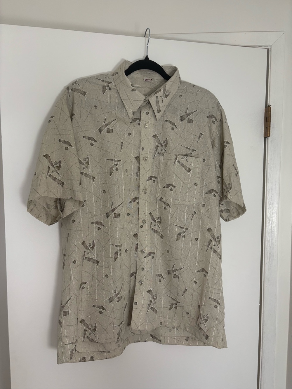 Ina Men's Short-Sleeve Button-Down Shirt in Beige with Brown Abstract Print